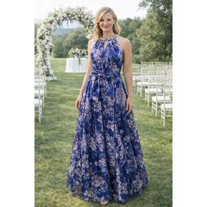 Y2 Jessica Howard Evening Gown Dress New NWT Maxi 8 Organza Rhinestone Halter